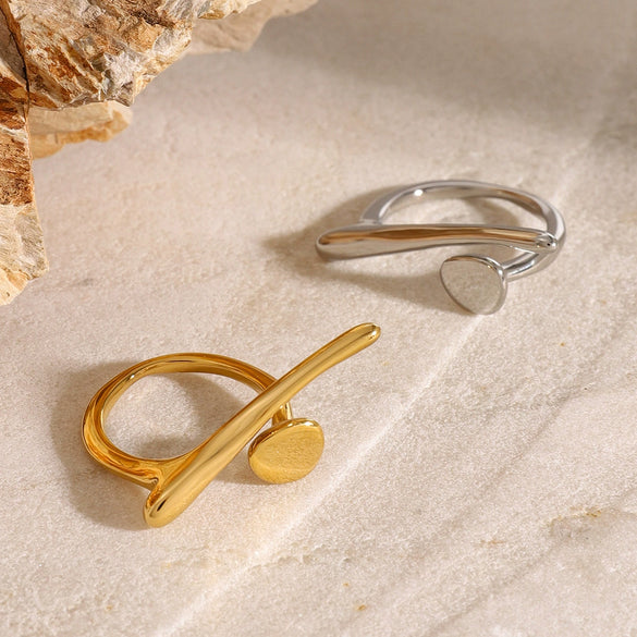 Irregular Stainless Steel Ring And Titanium Steel Bracelet With Geometric Design And Electroplating For Women