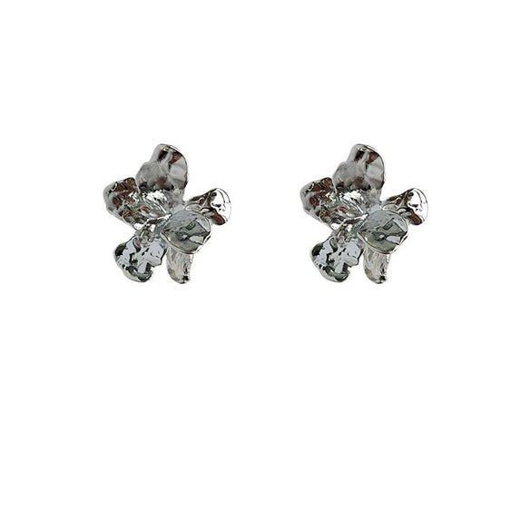 Irregular Three Dimensional Copper Flower Stud Earrings For Women Electroplated Floral Fashion Ear Jewelry