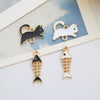 Jewelry Accessories Alloy Electroplated Double Hanging Cat Fish Bones Pendant Earrings
