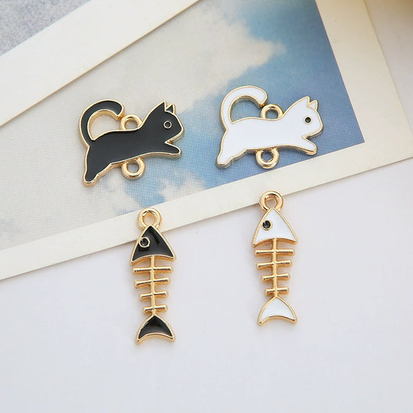 Jewelry Accessories Alloy Electroplated Double Hanging Cat Fish Bones Pendant Earrings