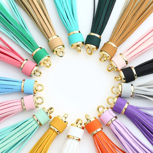 Jewelry Accessories Baotou Leather Bell Hat Tassel Edge Long Tassel Pu Artificial Leather Tassel Keychain Electroplating Solid Color