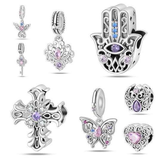 Jewelry Accessories Bracelet Copper Silver Plated Romantic Classical Butterfly Cross Key Charm Beads Dripping Oil Design
