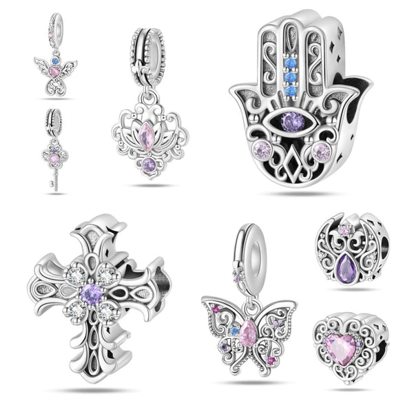 Jewelry Accessories Bracelet Copper Silver Plated Romantic Classical Butterfly Cross Key Charm Beads Dripping Oil Design