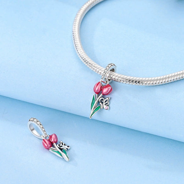 Jewelry Accessories Bracelet Necklace S925 Silver Tulip Pendant With Dripping Oil Treatment