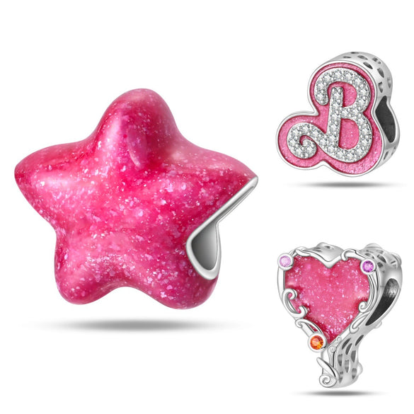 Jewelry Accessories Bracelet Pink Star Beads 925 Silver Plated Dripping Oil