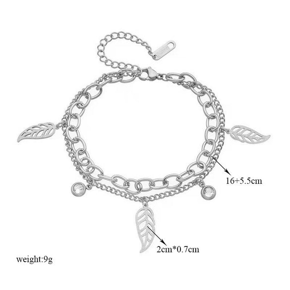 Jewelry Accessories Bracelet Titanium Steel Double Layer Stacked Wearing Leaf Pendant Fuel Injection