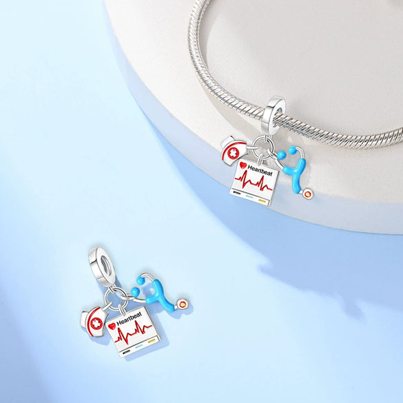 Jewelry Accessories Bracelet White Copper Silver Plated Dripping Oil Design Threepiece Set Hanging Beads Women's Original Style