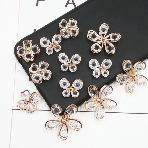 Jewelry Accessories Butterfly Alloy Electroplated Embedded Zircon Bare Diamond Mobile Phone Shell Stick Drill Material Wholesale