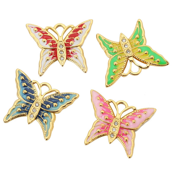 Jewelry Accessories Butterfly Pendant Dripping Oil Stainless Steel Love Pattern Diy Handmade Necklace Accessory