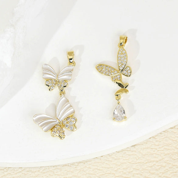 Jewelry Accessories Butterfly Pendant Earrings Necklace Copper Electroplated Micropaved Zircon Animals Zodiac Cartoon Style