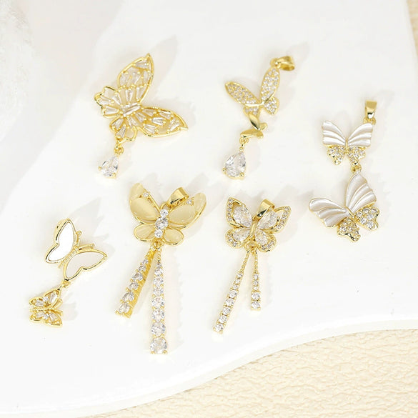 Jewelry Accessories Butterfly Pendant Earrings Necklace Copper Electroplated Micropaved Zircon Animals Zodiac Cartoon Style
