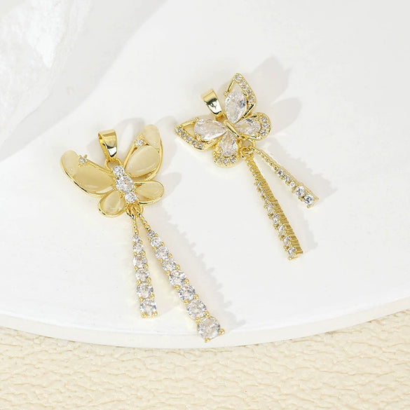 Jewelry Accessories Butterfly Pendant Earrings Necklace Copper Electroplated Micropaved Zircon Animals Zodiac Cartoon Style