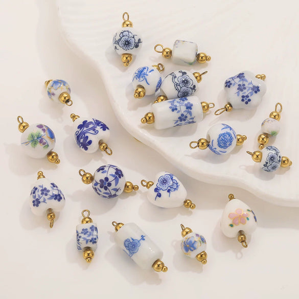 Jewelry Accessories Ceramic Pendant Stainless Steel Handmade Totem Curved Needle Earrings