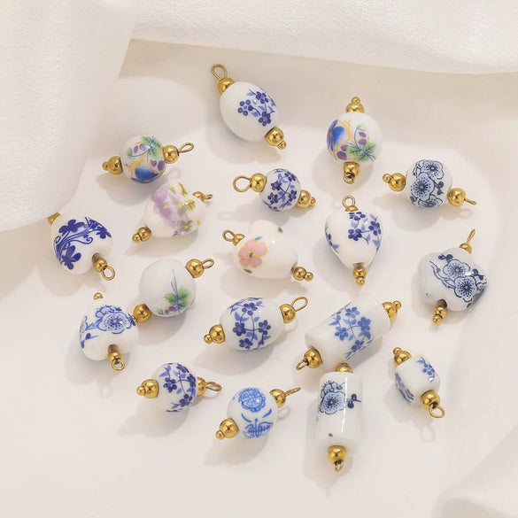 Jewelry Accessories Ceramic Pendant Stainless Steel Handmade Totem Curved Needle Earrings