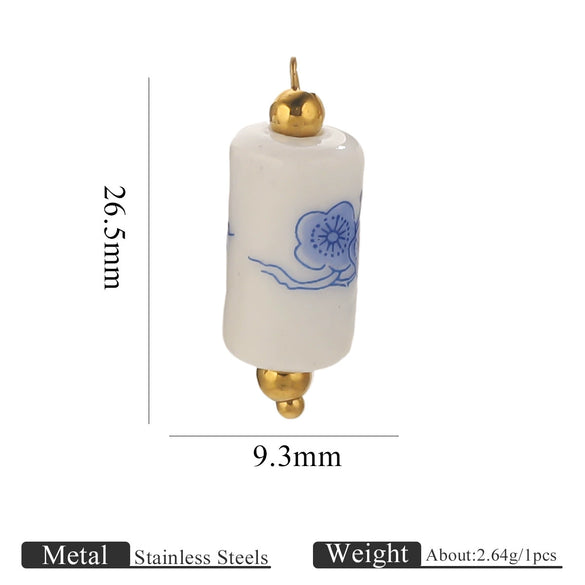 Jewelry Accessories Ceramic Pendant Stainless Steel Handmade Totem Curved Needle Earrings