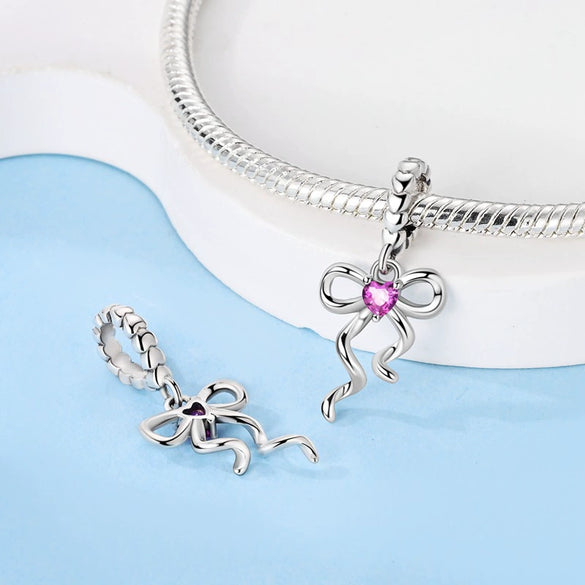 Jewelry Accessories Charm Bracelet 925 Sterling Silver Love Bow Ribbon Pendant Dripping Oil Design