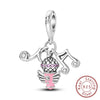Jewelry Accessories Charm Love Eternal Star And Moon Safety Chain Pendant Bracelet Beads 925 Sterling Silver Dripping Oil Original Design Animal Style