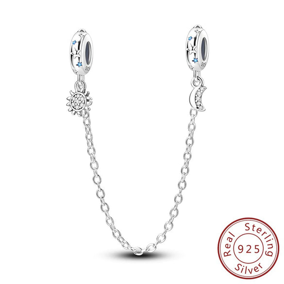 Jewelry Accessories Charm Love Eternal Star And Moon Safety Chain Pendant Bracelet Beads 925 Sterling Silver Dripping Oil Original Design Animal Style
