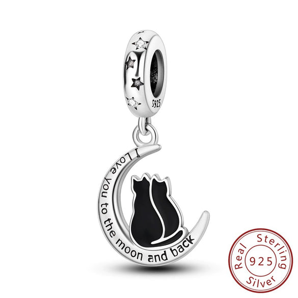 Jewelry Accessories Charm Love Eternal Star And Moon Safety Chain Pendant Bracelet Beads 925 Sterling Silver Dripping Oil Original Design Animal Style