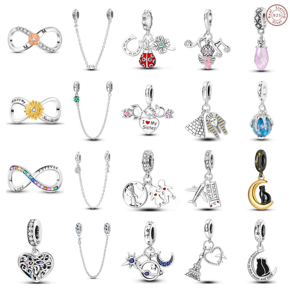 Jewelry Accessories Charm Love Eternal Star And Moon Safety Chain Pendant Bracelet Beads 925 Sterling Silver Dripping Oil Original Design Animal Style