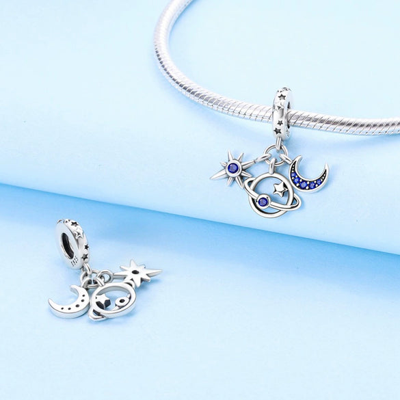Jewelry Accessories Charm Love Eternal Star And Moon Safety Chain Pendant Bracelet Beads 925 Sterling Silver Dripping Oil Original Design Animal Style