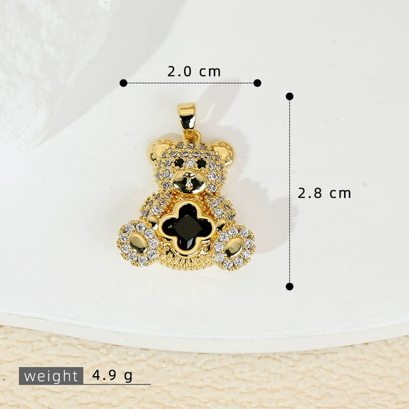 Jewelry Accessories Copper Animals Zodiac Cartoon Style Electroplated Fourleaf Flower Bear Necklace And Earrings