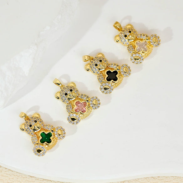 Jewelry Accessories Copper Animals Zodiac Cartoon Style Electroplated Fourleaf Flower Bear Necklace And Earrings