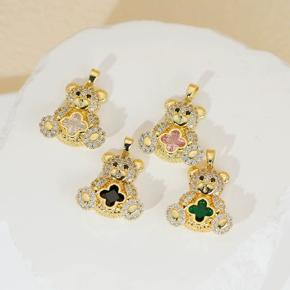 Jewelry Accessories Copper Animals Zodiac Cartoon Style Electroplated Fourleaf Flower Bear Necklace And Earrings