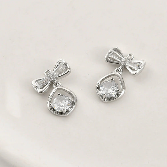 Jewelry Accessories Copper Bow Fourleaf Flower Water Drop Pendant Electroplated Light Luxury Style