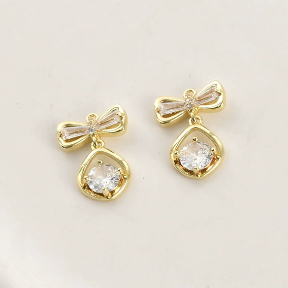Jewelry Accessories Copper Bow Fourleaf Flower Water Drop Pendant Electroplated Light Luxury Style