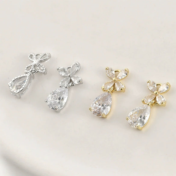 Jewelry Accessories Copper Bow Fourleaf Flower Water Drop Pendant Electroplated Light Luxury Style