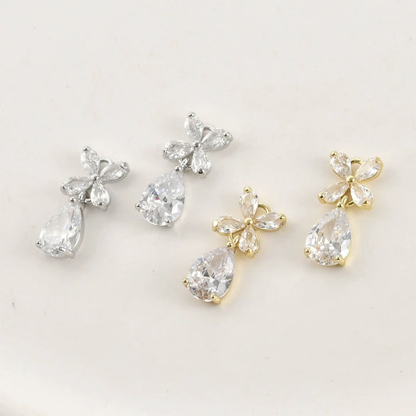 Jewelry Accessories Copper Bow Fourleaf Flower Water Drop Pendant Electroplated Light Luxury Style
