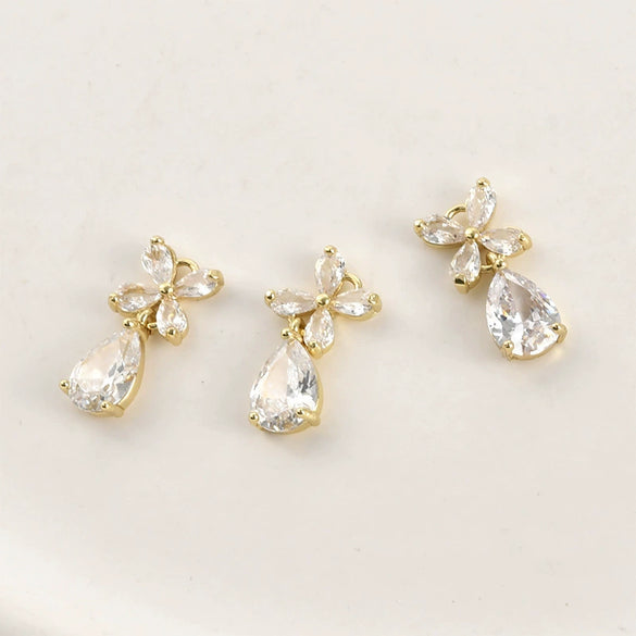 Jewelry Accessories Copper Bow Fourleaf Flower Water Drop Pendant Electroplated Light Luxury Style