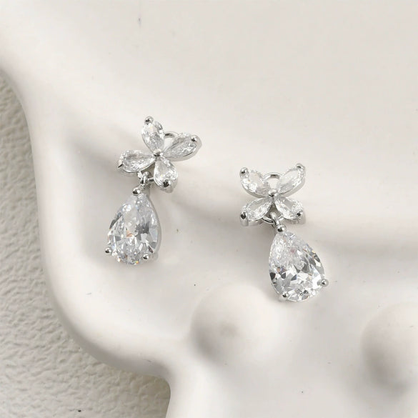Jewelry Accessories Copper Bow Fourleaf Flower Water Drop Pendant Electroplated Light Luxury Style