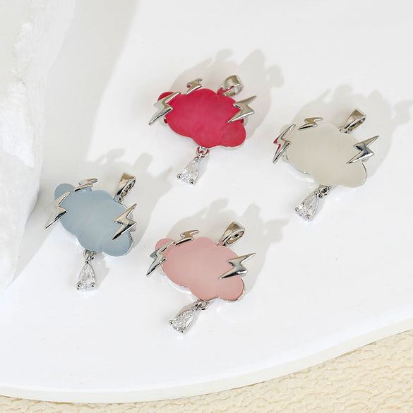 Jewelry Accessories Copper Electroplated Cartoon Lightning Raindrops Cloud Pendant Necklace Earrings Bracelet Clavicle Chain