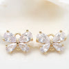 Jewelry Accessories Copper Electroplated 14K Gold Inlaid Zircon Bow And Fivepetal Flower Double Hanging Connector