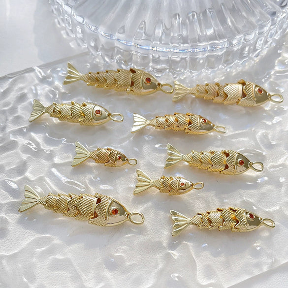 Jewelry Accessories Copper Geometric Fish Koi Pendant Electroplated With Lines Pattern Diy Handmade