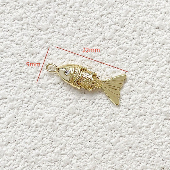 Jewelry Accessories Copper Geometric Fish Koi Pendant Electroplated With Lines Pattern Diy Handmade