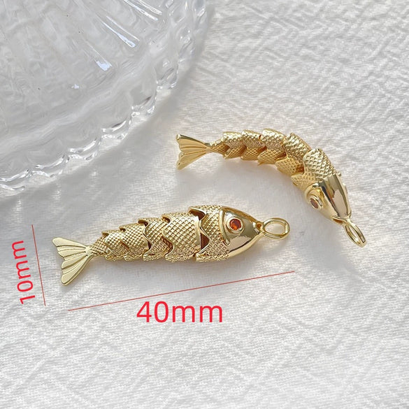 Jewelry Accessories Copper Geometric Fish Koi Pendant Electroplated With Lines Pattern Diy Handmade