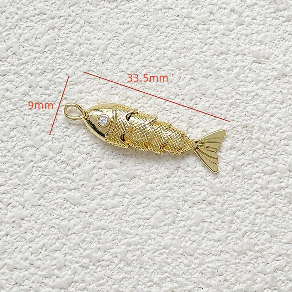 Jewelry Accessories Copper Geometric Fish Koi Pendant Electroplated With Lines Pattern Diy Handmade
