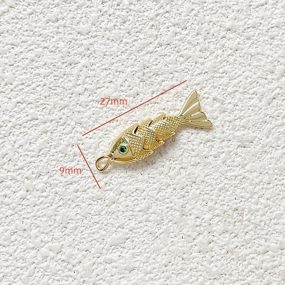 Jewelry Accessories Copper Geometric Fish Koi Pendant Electroplated With Lines Pattern Diy Handmade