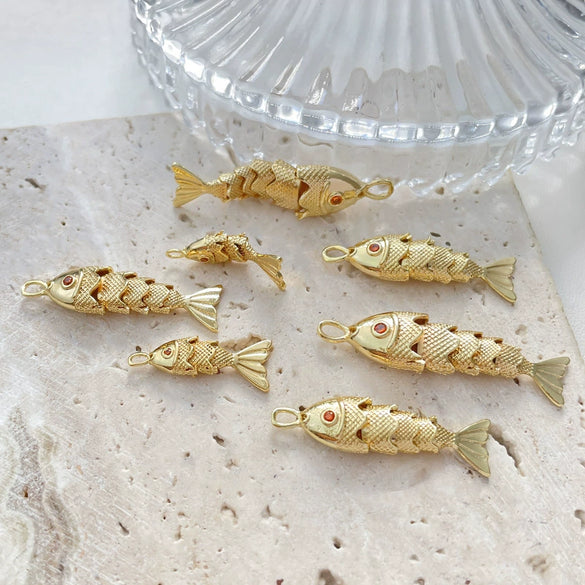 Jewelry Accessories Copper Geometric Fish Koi Pendant Electroplated With Lines Pattern Diy Handmade