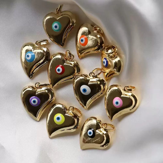 Jewelry Accessories Copper Goldplated Pendant Bracelet Necklace With Oil Dripping Eyes Peach Heart Design