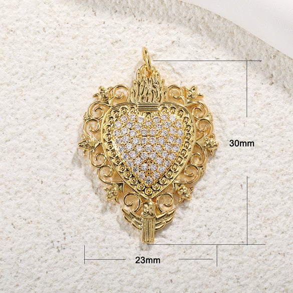 Jewelry Accessories Copper Goldplated Zircon Heart Pendant Light Luxury Cut Out