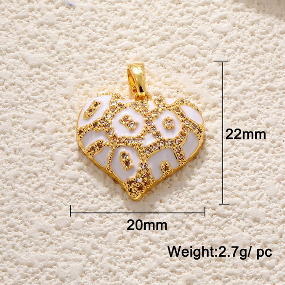 Jewelry Accessories Copper Heart Shape Pendant With Oil Drop Enamel And Leopard Love Design Electroplated