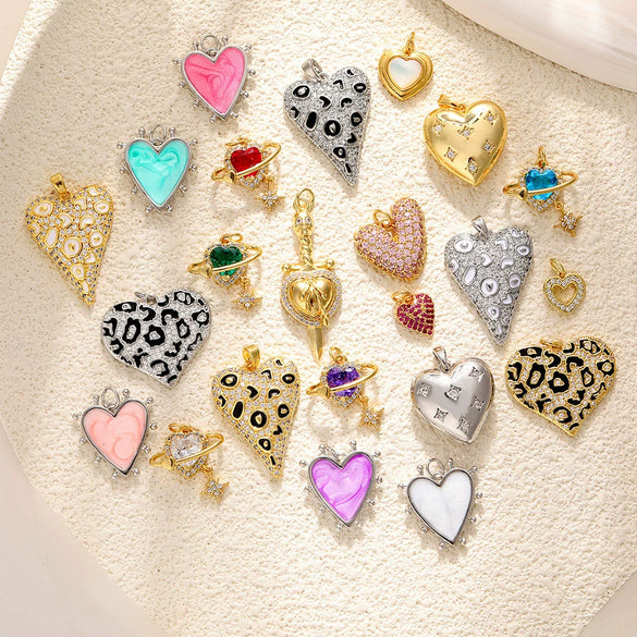 Jewelry Accessories Copper Heart Shape Pendant With Oil Drop Enamel And Leopard Love Design Electroplated