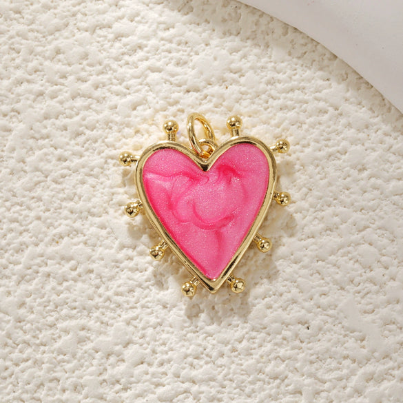 Jewelry Accessories Copper Heart Shape Pendant With Oil Drop Enamel And Leopard Love Design Electroplated