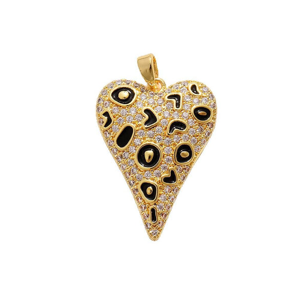 Jewelry Accessories Copper Heart Shape Pendant With Oil Drop Enamel And Leopard Love Design Electroplated