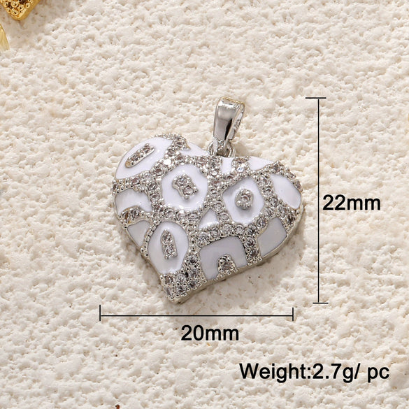 Jewelry Accessories Copper Heart Shape Pendant With Oil Drop Enamel And Leopard Love Design Electroplated