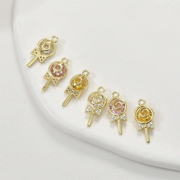 Jewelry Accessories Copper 14K Gold Color Plated Zircon Lollipop Pendant Electroplated